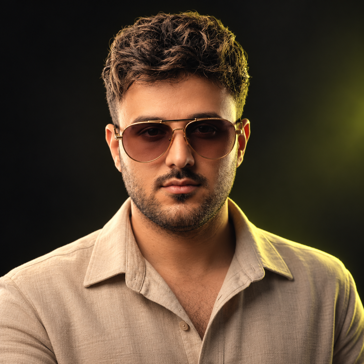 تصویرسازی آقای ESTM با عینک آفتابی و پیراهن روشن